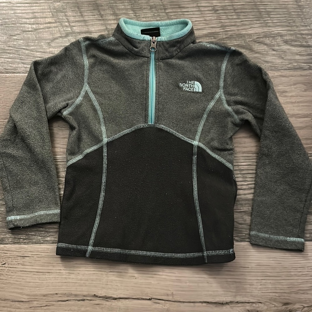 North face fleece 1/4 zip gray/teal girls XXS‎
